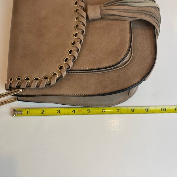 Braided Tassel Taupe Crossbody Saddle Bag - Picture 15 of 17